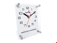 Bureauklok met logo  8 x 11cm