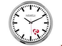 Wandklok chroom met logo 30cm