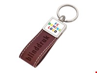 Sleutelhanger metaal PU doming vierkant donker bruin