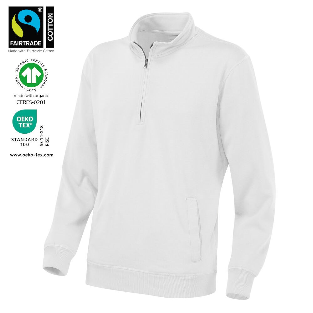 SWEATER HALF ZIP UNISEX  Wit S