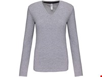 Kariban Dames t-shirt V-hals lange mouwen
