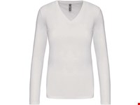 Kariban Dames t-shirt V-hals lange mouwen
