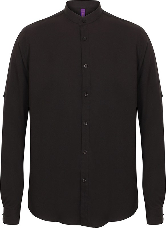 Henbury Men's Mandarin Shirt with Roll-tab Sleeve