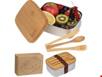 Grote lunchbox met bestek en deksel van bamboe